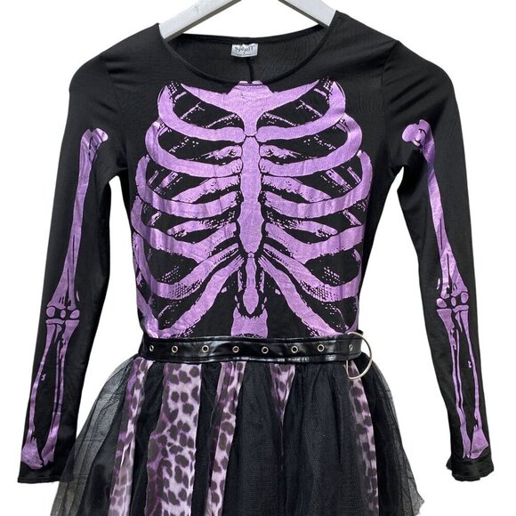 SPIRIT Halloween Dress Girls Medium Punk Skeleton Witch Costume Dress Only - Picture 3 of 11
